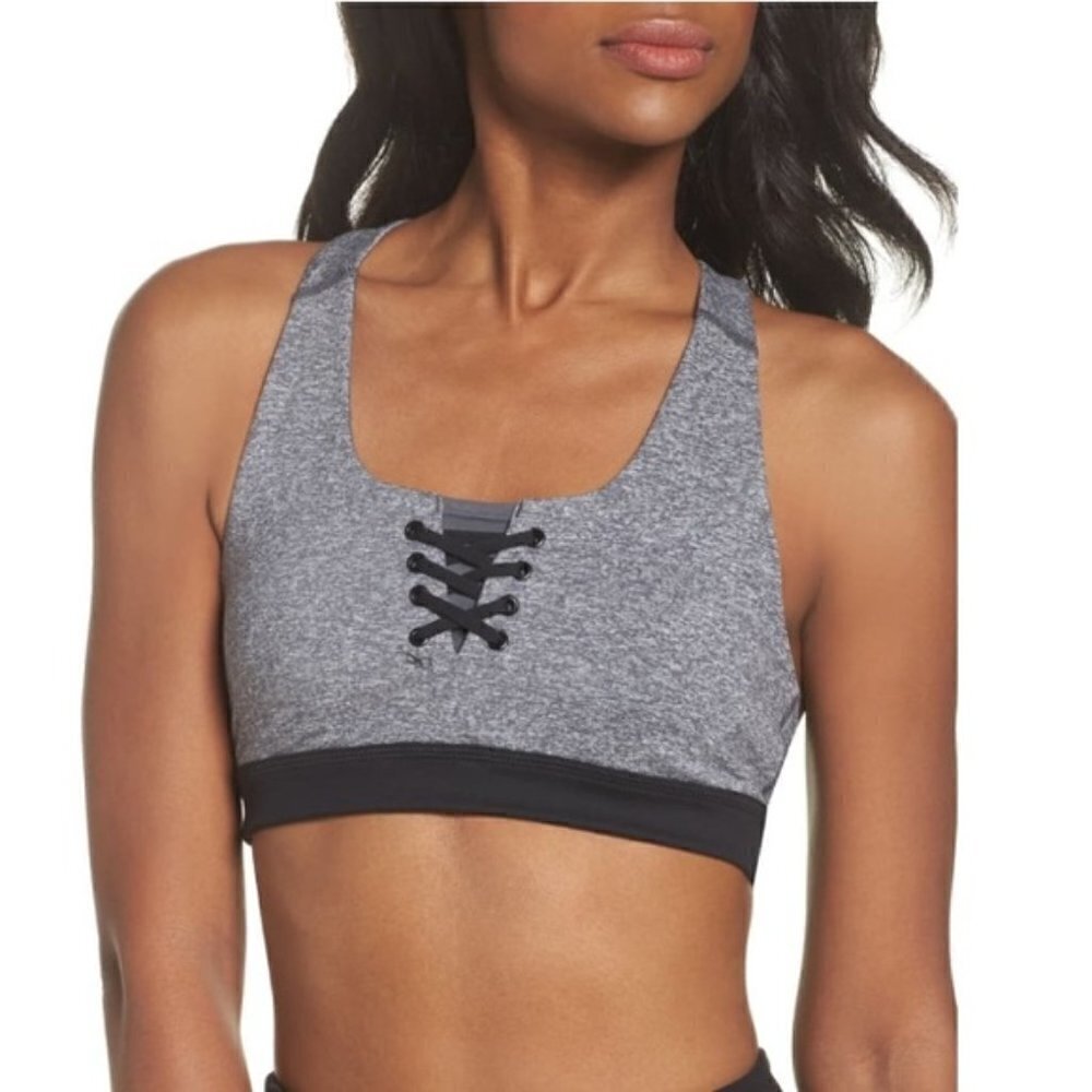 Zella Gray‎ & Black Lace It Up Racerback Sports Bra XL